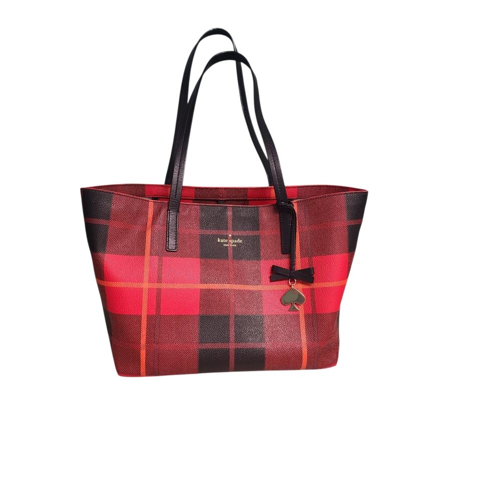 Kate Spade Ryan Plaid Medium Tote Red Black Buffalo Check